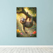 Cute Hanging Sloth 3D Cartoon Jungle Canvas Print キャンバスプリント (インサイチュ (ウッドフロア))