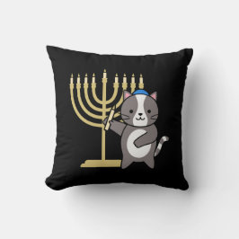 Cute Hanukkah Cat Menorah Pillow for Kids and Teen クッション