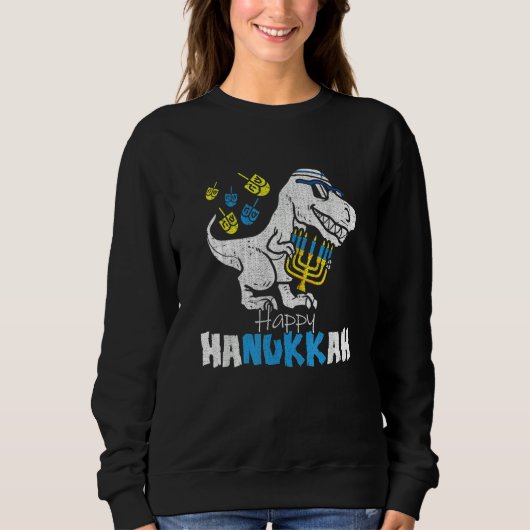 Cute Hanukkah Rex Dinosaur Menorasaurus Chanukah B スウェットシャツ (正面)