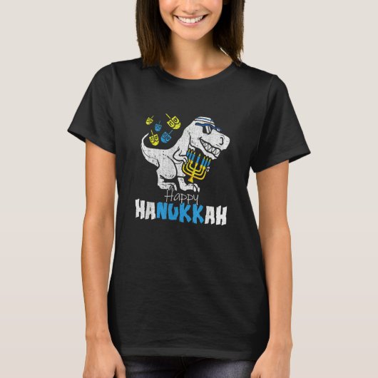 Cute Hanukkah Rex Dinosaur Menorasaurus Chanukah B Tシャツ (正面)