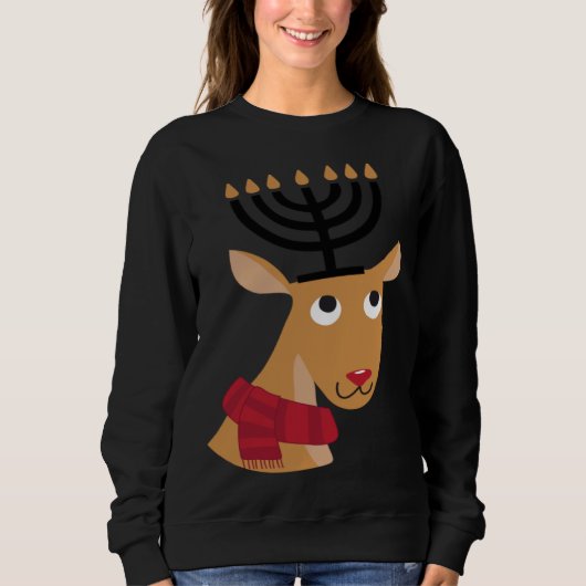 Cute Hanukkah  Winter Holidays jewish Animal Deer スウェットシャツ (正面)