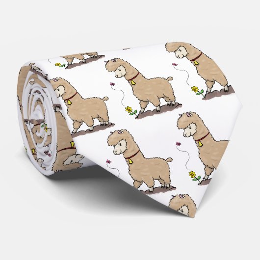 Cute happy alpaca with butterfly cartoon ネクタイ (ロール)