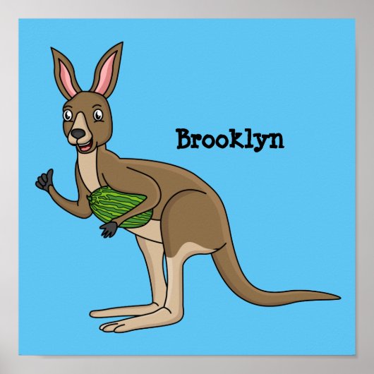 Cute happy Australian kangaroo illustration ポスター (正面)