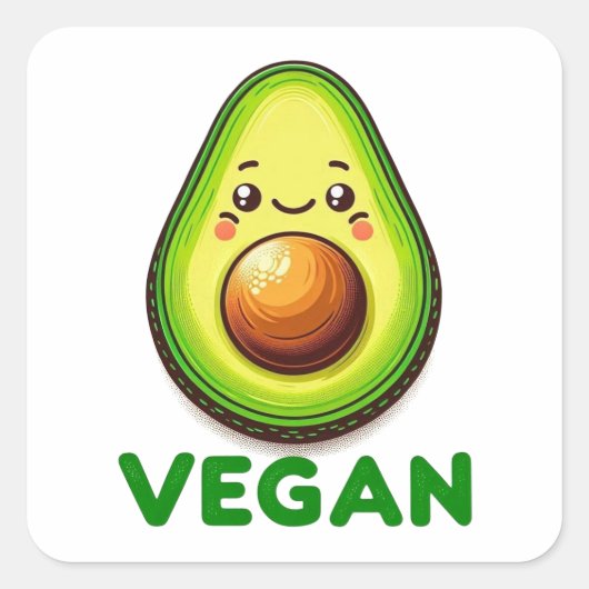 Cute Happy Avocado Vegan Lifestyle スクエアシール (正面)
