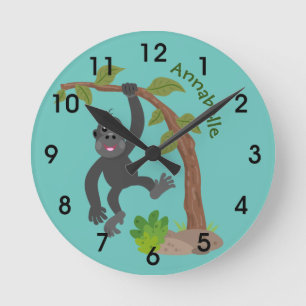 Cute happy baby gorilla cartoon illustration ラウンド壁時計