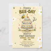 Cute Happy Bee-Day 1st Birthday for Kids 招待状 (正面)