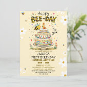 Cute Happy Bee-Day 1st Birthday for Kids 招待状 (スタンド正面)