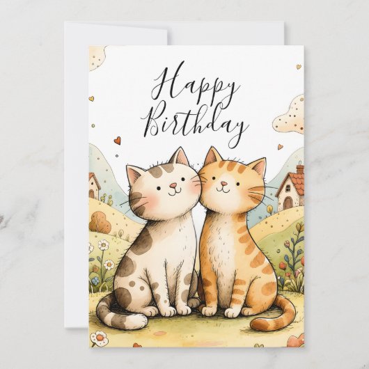 Cute Happy Birthday Cat Card シーズンカード (正面)