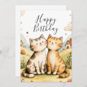 Cute Happy Birthday Cat Card シーズンカード (正面/裏面)