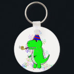 Cute Happy Birthday Dinosaur Confetti  キーホルダー<br><div class="desc">Cute happy birthday dinosaur with confetti,  hat and blower.
For dino themed parties.
Gift idea for kids.</div>