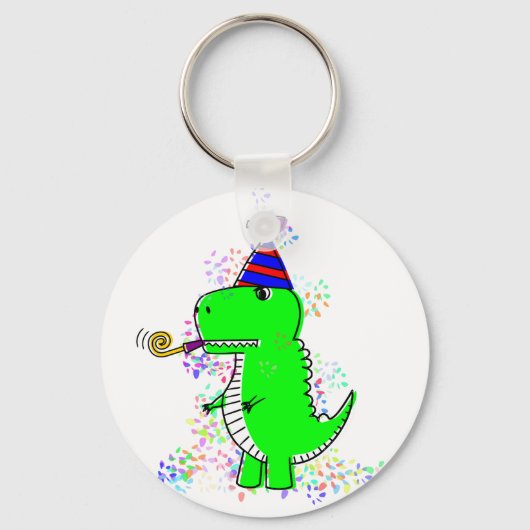 Cute Happy Birthday Dinosaur Confetti  キーホルダー (正面)