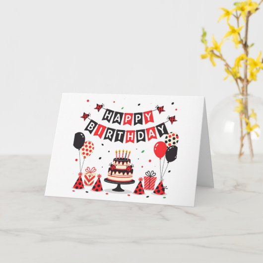 Cute Happy Birthday ladybug theme カード (黄色い花)