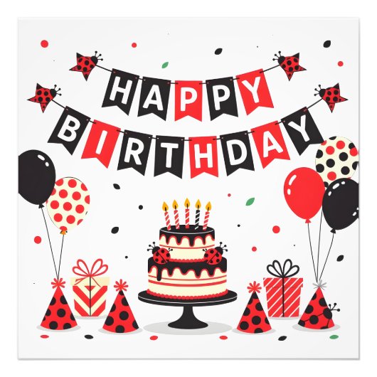 Cute Happy Birthday ladybug theme フォトプリント (正面)