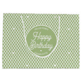 Cute Happy Birthday Name Any Age Green Modern ラージペーパーバッグ (裏面)
