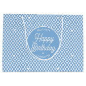 Cute Happy Birthday Name Any Age Pretty Blue ラージペーパーバッグ (裏面)