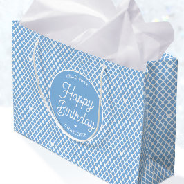 Cute Happy Birthday Name Any Age Pretty Blue ラージペーパーバッグ