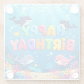 Cute Happy Birthday nautical dolphin ガラスコースター (裏面)