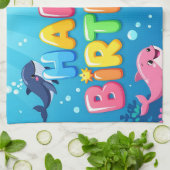 Cute Happy Birthday nautical dolphin キッチンタオル (折り畳み)
