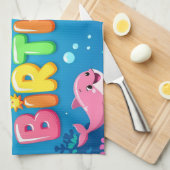 Cute Happy Birthday nautical dolphin キッチンタオル (四つ折り)