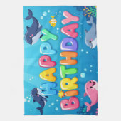 Cute Happy Birthday nautical dolphin キッチンタオル (縦)