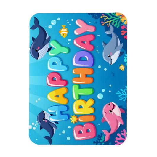 Cute Happy Birthday nautical dolphin マグネット (縦)