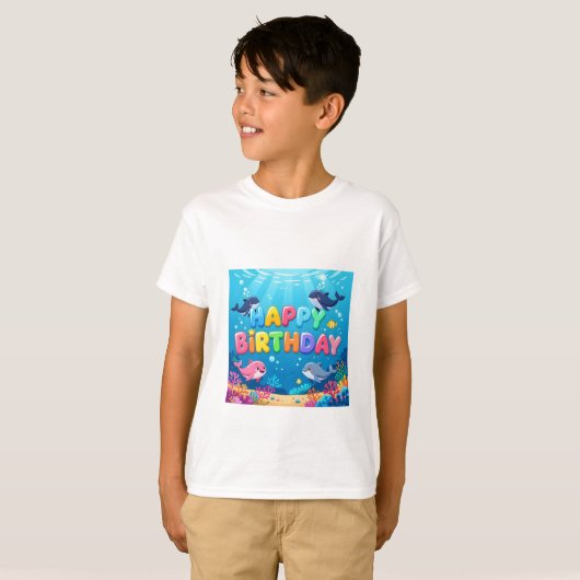 Cute Happy Birthday nautical dolphin Tシャツ (正面フル)