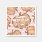 Cute Happy Birthday Pink & Orange Pumpkin Party  スタンダードカクテルナプキン (正面)