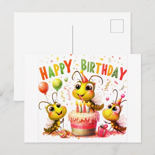 Cute happy birthday postcards ポストカード (正面/裏面)