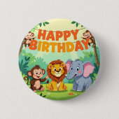 Cute Happy Birthday safari theme 缶バッジ (正面)