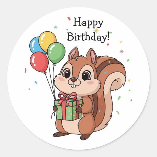 Cute Happy Birthday Squirrel   ラウンドシール (正面)
