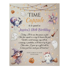 Cute Happy Boo Ghost Halloween Time Capsule Card ポスター