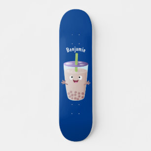 Cute happy bubble tea boba cartoon character スケートボード