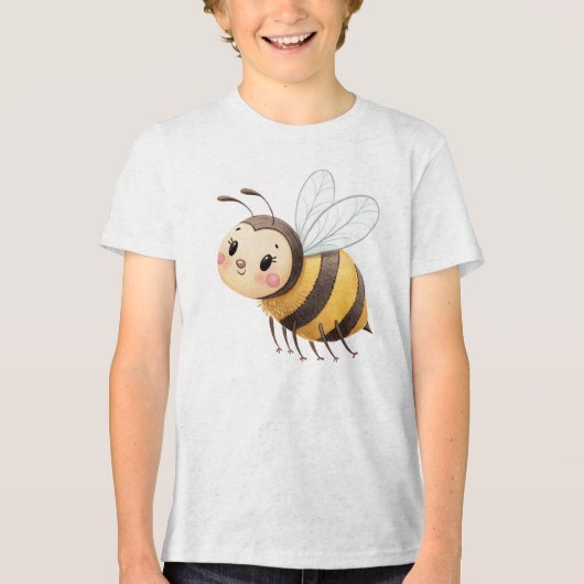 Cute Happy Bumblebee Illustration トライブレンドTシャツ (正面)