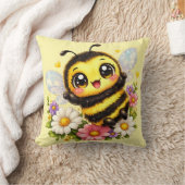 Cute Happy Bumblebee Kawaii Cushion Pillow クッション (ブランケット)