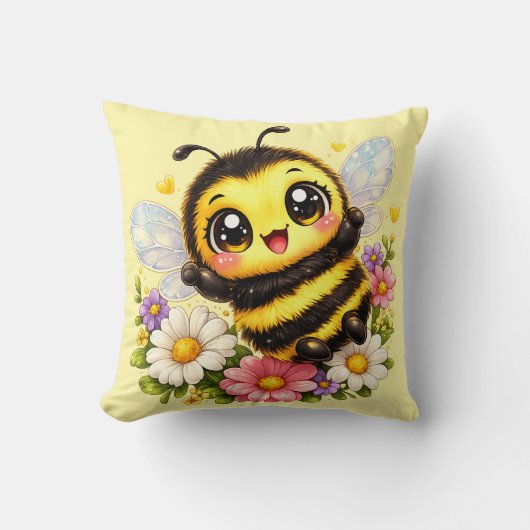 Cute Happy Bumblebee Kawaii Cushion Pillow クッション (正面)