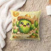Cute Happy Cactus Kawaii Cushion Pillow クッション (ブランケット)