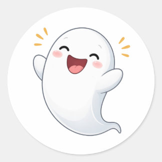Cute Happy Cartoon Ghost Character Sticker ラウンドシール
