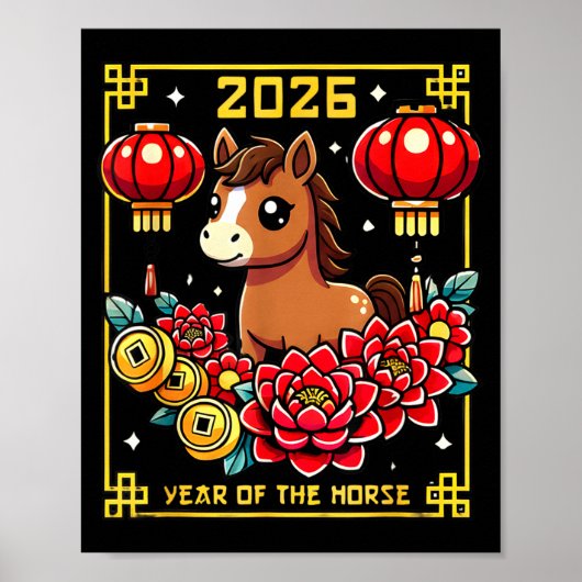 Cute Happy Chinese New Year Of The Hourse 2026 Lun ポスター (正面)