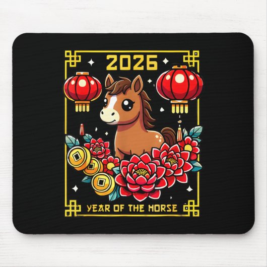 Cute Happy Chinese New Year Of The Hourse 2026 Lun マウスパッド (正面)