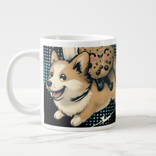 Cute happy corgi puppy milk and cookies ジャンボコーヒーマグカップ (左)