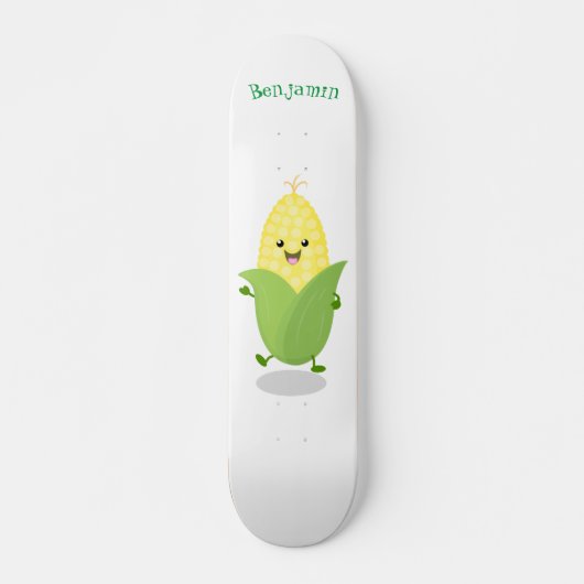 Cute happy corn cartoon illustration スケートボード (正面)