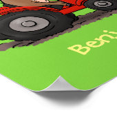 Cute happy cow driving a red tractor cartoon ポスター (角)