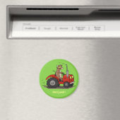 Cute happy cow driving a red tractor cartoon マグネット (インサイチュ (食洗機))