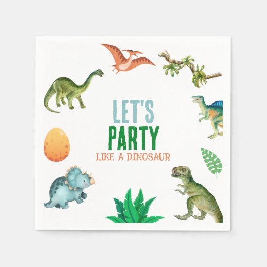 Cute Happy Dinosaur Birthday Party Paper Napkins スタンダードカクテルナプキン (正面)