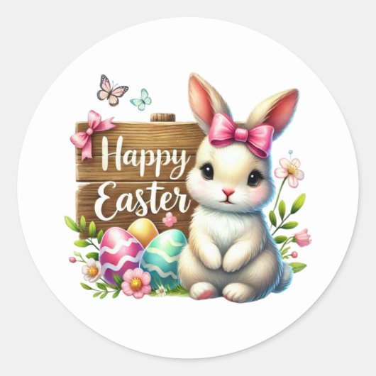 Cute Happy Easter bunny  ラウンドシール (正面)