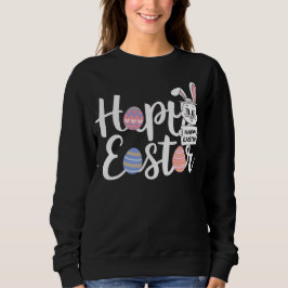Cute Happy Easter Bunny & Colorful Eggs Typography スウェットシャツ
