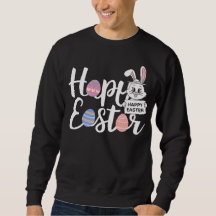 Cute Happy Easter Bunny & Colorful Eggs Typography