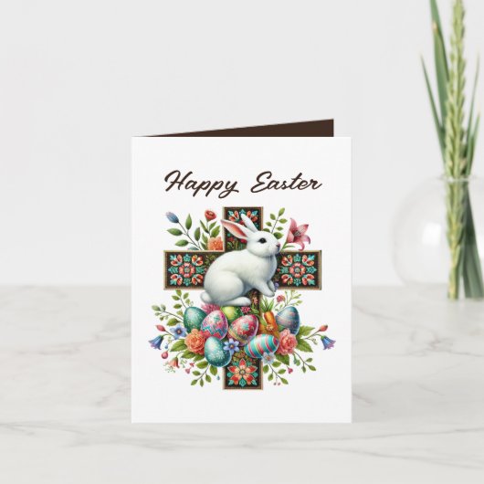 Cute Happy Easter bunny Cross add inside message  シーズンカード (正面)