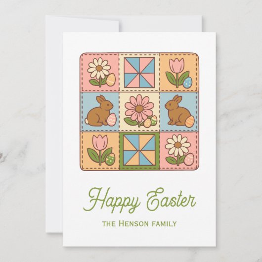 Cute Happy Easter Bunny Quilt Pattern  カード (正面)