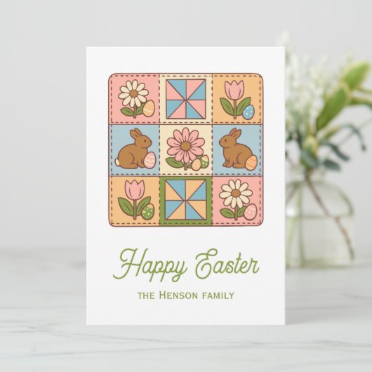 Cute Happy Easter Bunny Quilt Pattern  カード (スタンド正面)